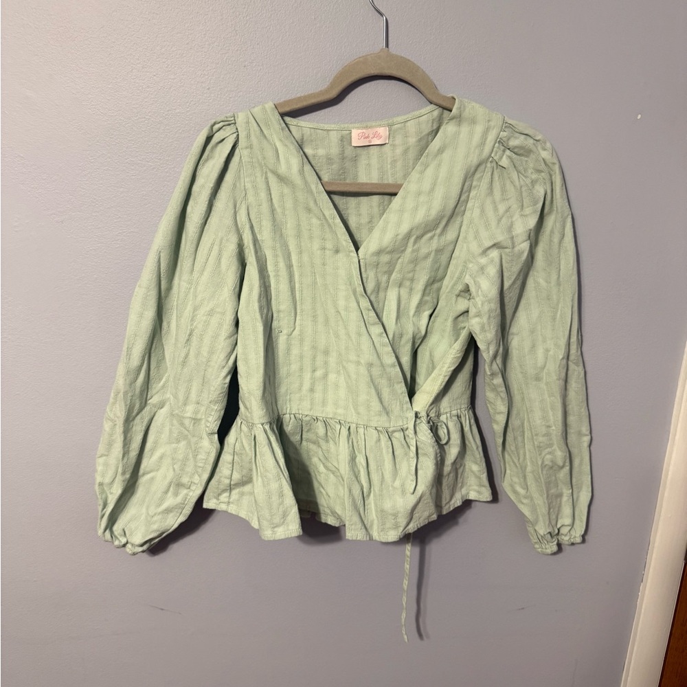 Pink Lily Light Green Wrap Blouse